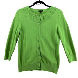 Talbots Green Cotton Blend Cardigan Sweater Cropped Knit Top Medium Petite